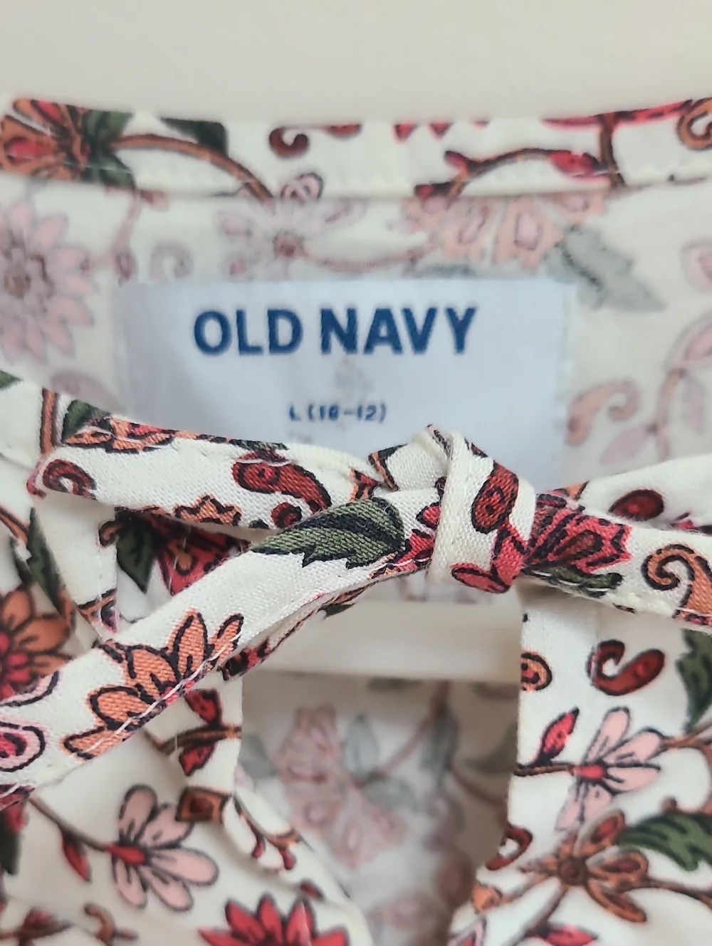 Old Navy Girls Floral Dress Size L 10-12 White Pink Puff Sleeve